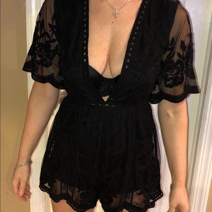 Black Honey Punch Lace Romper
